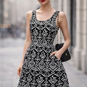 Sabo Skirt Black and White Patterned Midi Dress